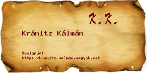 Kránitz Kálmán névjegykártya